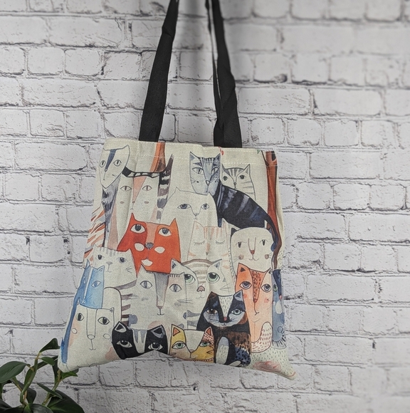 New cat print tote bag, reusable, shopping - Picture 4 of 5